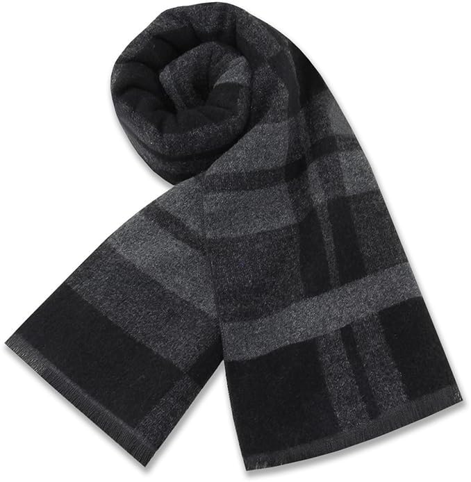 define essentials Men's Winter Warm Long Soft Plaid Scarf with Tassels, Soft Classic mens scraves - Image 1